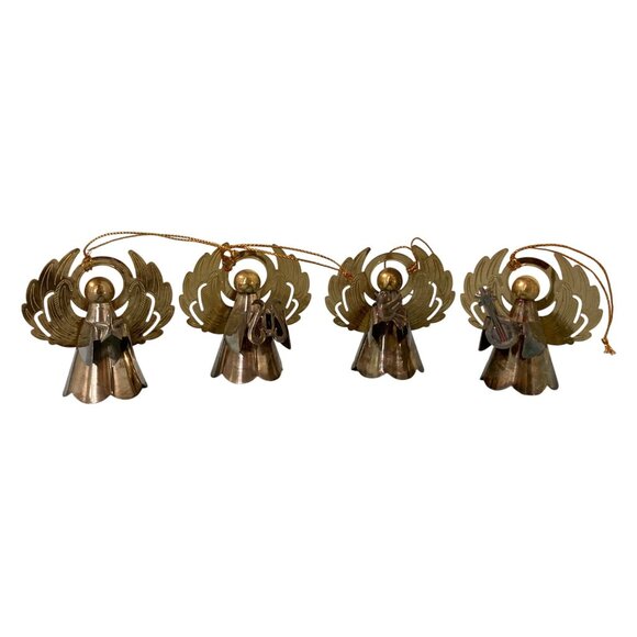 Vintage Christmas Tree Ornaments Set of 4 Vintage Metal Angel Music Themed - Picture 2 of 6
